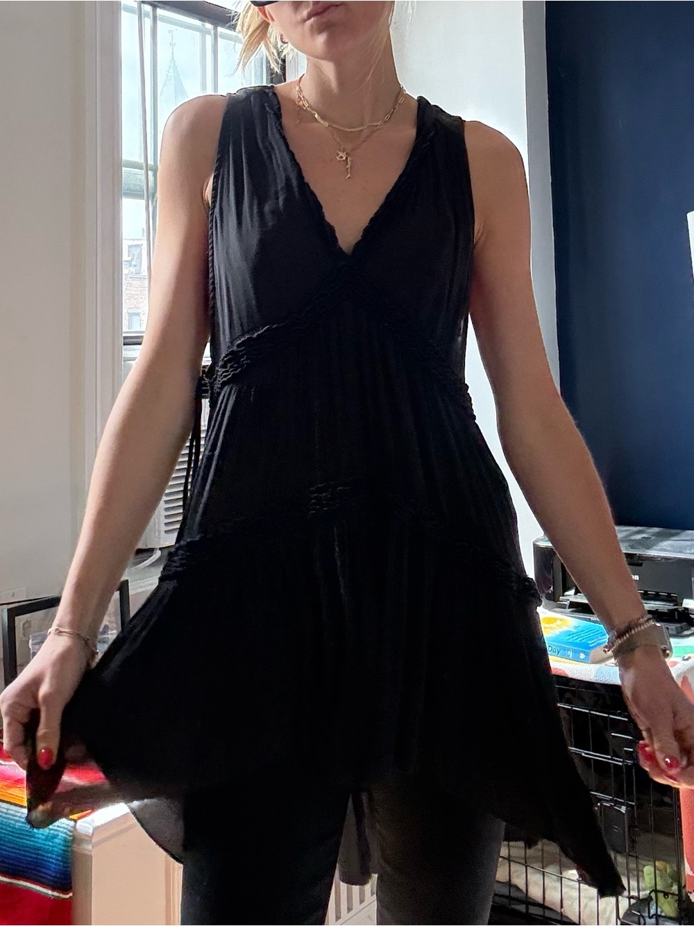 Free People Sheer Black Ruffled Babydoll Dress